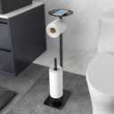 FEILERN Toilet Paper Holder Stand for Bathroom Floor Standing Toilet Roll Dispenser Storages 4 Reserve Rolls, with Top Storage Shelf for Cell Phones, Wipe, Wallet and More(Black)