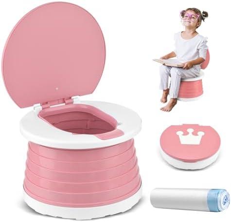 Travel Potty for Toddler Training - Foldable Seat for Boys & Girls - Portable Car Potty for Camping & Park (Pink)