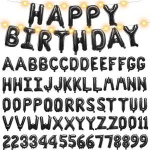 [85 PCS] 16" Foil Personalized Name Happy Birthday Balloons Letters, Mylar Aluminum Custom Name and Age Letter Balloons, 2 Sets A- Z & 0-9 for Birthday Party Graduation Wedding Holiday Event (Black)