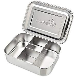 LunchBots Small Protein Packer Bento Box - Extra Small Divided Stainless Steel Snack Container - 4 Sections for 1-2oz of Nuts, Meat, Cheese, Finger Foods - Dishwasher Safe - Stainless Lid
