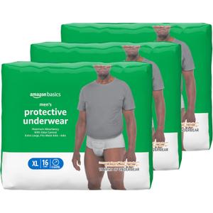 Amazon Basics Maximum Absorbency Incontinence Underwear for Men with Leak Protection, Moisture Control, Bladder Leak, X-Large, 48 Count (3 Packs of 16)