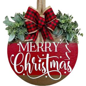 Christmas Wreath, Christmas Wreaths for Front Door, Merry Christmas Front Door Wreath Sign Porch Decorations Hanger