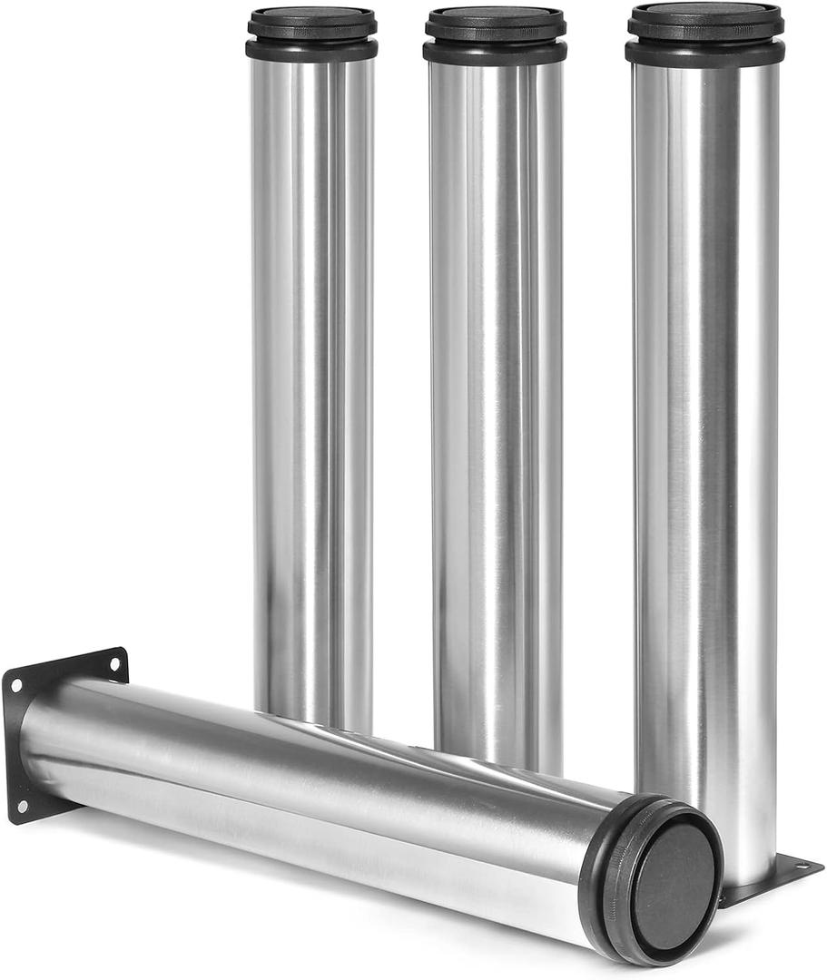 12 Inch Metal Furniture Legs Stainless Steel Adjustable Legs Silver Metal Legs Round Cabinet Legs for Coffee Table Cabinet Desk Sofa Shelves, Pack of 4