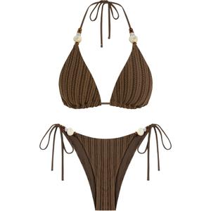 ZAFUL Women's Bikini Sets Beads Triangle Swimsuits 2 Piece String High Cut Cheeky Bathing Suits Medium
