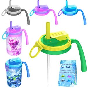 2 x 4-Pack Silicone Seal Universal Soda Can Lids with Handle, Foldable Straw,Rotating Tightening Ring without Pressing Leak-Proof & Carbonation Saver,Reusable Cover Cap for Beverage,Beer, (4 Colors)