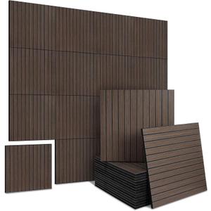 16-Pack Peel and Stick Acoustic Wall Panels, 11.8" x 11.8" PET Soundproof & Noise Cancelling Acoustic Felt, Self-Adhesive 3D Sound Absorbing Slat Wall Paneling for Interior Wall Decor, Walnut