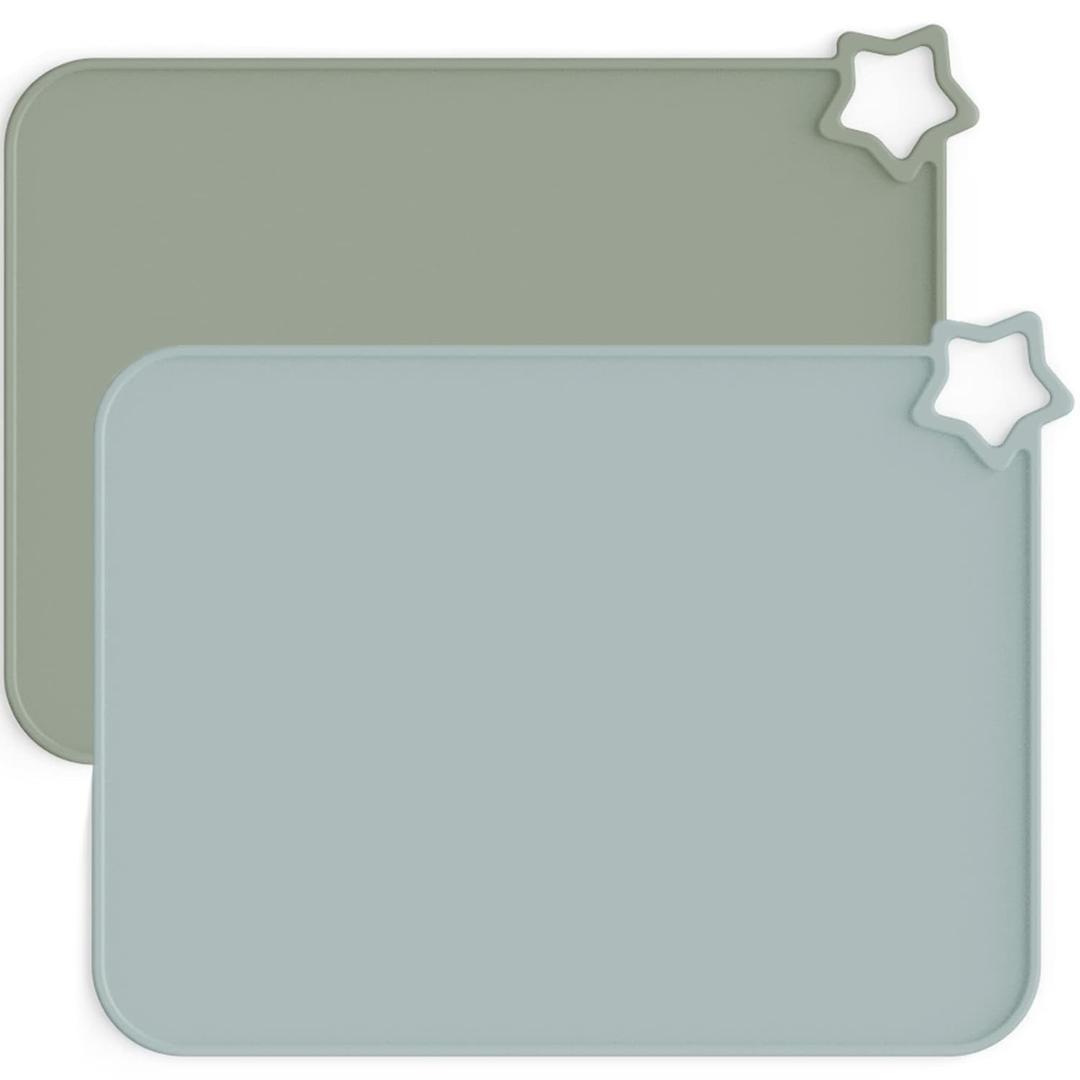 Moonkie Silicone Placemats for Baby & Kid, Stain-Proof Non-Slip Toddler Food Mats Eating Table Mat with 2 Packs (Ether/Sage)