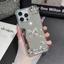 for iPhone16 Pro Bling Butterfly Women Girly Dimond Rhinestone Glitter Sparkly Cute Women Girly Mirror Shockproof Slim Protective Drop Protection Phone Cases