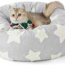 LE SURE Donut Small Dog Bed - Round Cat Sofa for Indoor Cats Anti-Anxiety Bed Gift for Pets, Washable Cute Modern Beds with Jacquard Shaggy Plush & Anti Slip Bottom, 20 Inch, Christmas Grey
