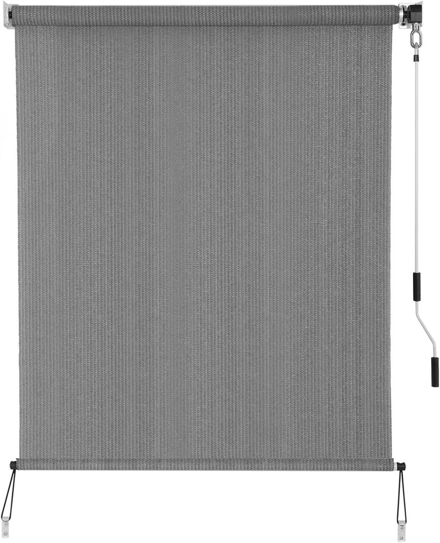 SEEYE Outdoor Sunshade Roller Shades 48" W x 72" H, Cordless Roll Up Shade Blinds Privacy Screen with 90% UV Protection, Exterior Patio Shade Cloth for Porch Pergola Balcony Windows, Dark Grey