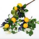 Artificial Lemon Picks with Blueberries and White Flowers, Eucalyptus Leaves, 12 Inch Summer Fruit Stems, 4 Pack Decorative Branches for Vase