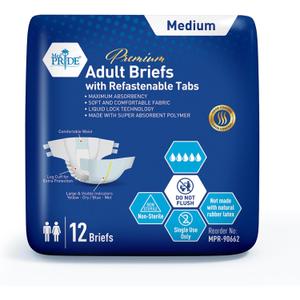 MED PRIDE Maximum Absorbency Adult Briefs for Incontinence with Refastenable Tabs - Ultra-Absorbent Adult Diapers for Men & Women- Bladder Control Unisex Disposable Underwear (Medium - Bag of 12)
