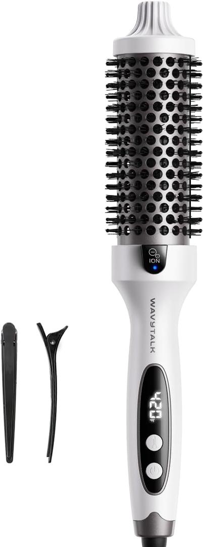 Wavytalk Blowout Boost Thermal Brush, 1.5 inch Heated Round Brush for Blowout Look, Negative Ion Technology, Ceramic Tourmaline, 5 Temperature Settings, Dual Voltage, White