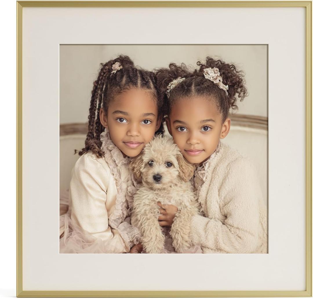 16x16 Metal Picture Frame with Removable Mat for 12x12 Photo, Aluminum Poster Frame 16 by16, Decorative Square Frame Wall Mount Hanging Hardware Included, Gold, Pack of 1