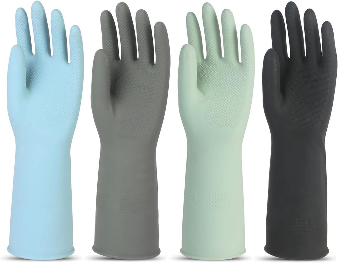 4 Pairs Rubber Kitchen Dishwashing Gloves Reusable Household Cleaning Gloves for Washing Dishes and Cleaning Tasks, Non-Slip (Large)