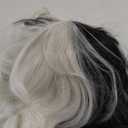 MAGQOO Half Black White Wig with Bangs Women Girls Short Curly Wavy Wig Black and White Hair Wigs Halloween Cosplay Costume Party Wig