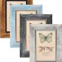 XUANLUO 4x6 Picture Frames Set of 4 Rustic Retro Photo Frame with HD Plastic Cover for Wall Mount and Tabletop Display Family Friends Wedding Gift (Mix Color-4pcs)