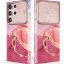for Samsung Galaxy S23 Ultra Case with Slide Camera Cover, Samsung S23 Ultra Case Shockproof Slim Thin Lightweight, Chic Glossy Fade-Resistant Pattern Phone Cases Cover for S23 Ultra, Pink