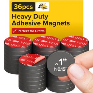 Adhesive Magnets - Ferrite Magnetic - Round Disc - Strong Sticky Adhesive Backing - Ceramic Magnet Ideal for DIY, Craft, Kitchen (1"x0.15")