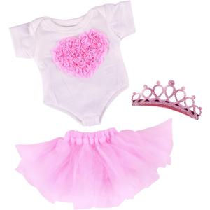 BABESIDE 3 Pcs Baby Doll Clothes Set for 12-16 Inch Babydolls Girls, Heart Pattern Baby Doll Accessories with Dolls Skirt and Crown Headband for Realistic Babydolls Girl