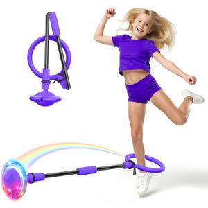Ankle Skip Ball for Kids, Foldable Colorful Light Flash Wheel Skip Ball for Adults, Indoor Outdoor Game Toys for Kids, Gift for Girls, Boys Ages 5 6 7 8 9 10 11 12 Years Old - Purple