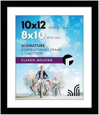 Americanflat 10x12 Picture Frame with Shatter-Resistant Glass - Use as 8x10 Frame with Mat or Display 10x12 Photo Without Mat - Signature Collection - Picture Frames for Wall Display - Black