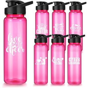 Inbagi 7 Pcs Cheerleader Gifts Bulk Cheer Water Bottle Cheerleader Water Bottle 24 oz Rose Red Plastic Sports Cups Appreciation Gift for Team Staff Women Daughter Student, 7 Styles