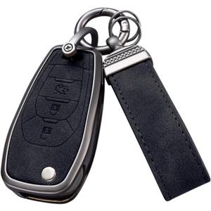 YO&YOYE Compatible with Chevy Key Fob Cover with Keychain Leather Key Case Protector for Chevrolet Equinox Camaro Cruze Malibu Sonic Smart Key (Black)