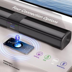 Saiyin Sound Bars for Smart TV, Soundbar with Optical/ARC/AUX and Bluetooth 5.3 Inputs, Surround Sound System 
