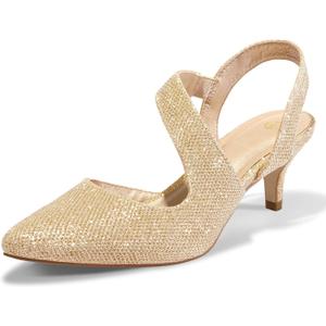 Mysoft Women's Dress Shoes Low Heels 2 inch Kitten Pumps Slingback Wedding Party Medium/Wide Width Shoes (8, Gold)