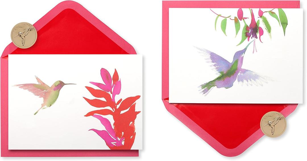 Papyrus Watercolor Hummingbird All Occasion Cards with Envelopes & Signature Seals, Blank Inside for Personalized Message (12-Count)