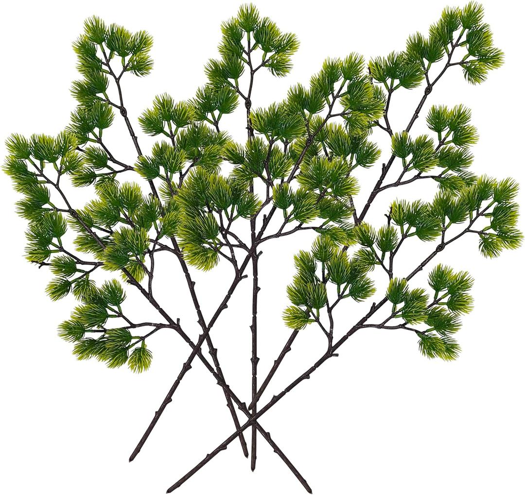 6 Pack Artificial Christmas Pine Needles Branches,20'' Fake Evergreen Pine Sprigs Picks for Christmas Tree, Artificial Cedar Sprigs for Garden Wedding Home Outdoors Indoors Decorations (Green)