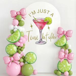 I'm Just a Tini Bit Older Arch Backdrop Cover 6.6ft Spandex Stretchy Covers Pink Bow for Espresso Martini Party Decorations Birthday Bachelorette Anniversary Classy Cocktail Party, 6.6' x 3.25'