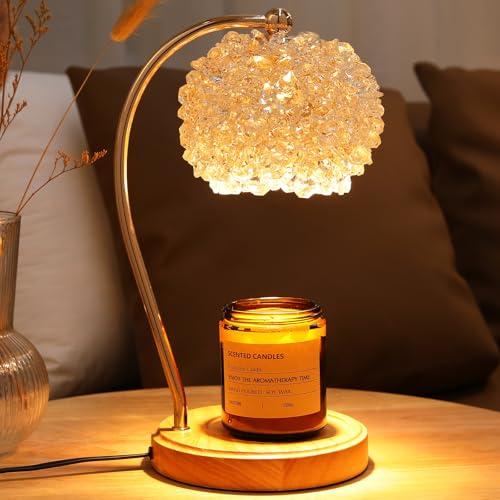 Quntis Candle Warmer Lamp with Timer, Handcrafted Crystal Candle Lamp Dimmable for Jar Candles, Mom Women Gifts for Christmas, Home Decor Bedroom Living Room, Scented Wax Warmer with 2 Bulbs