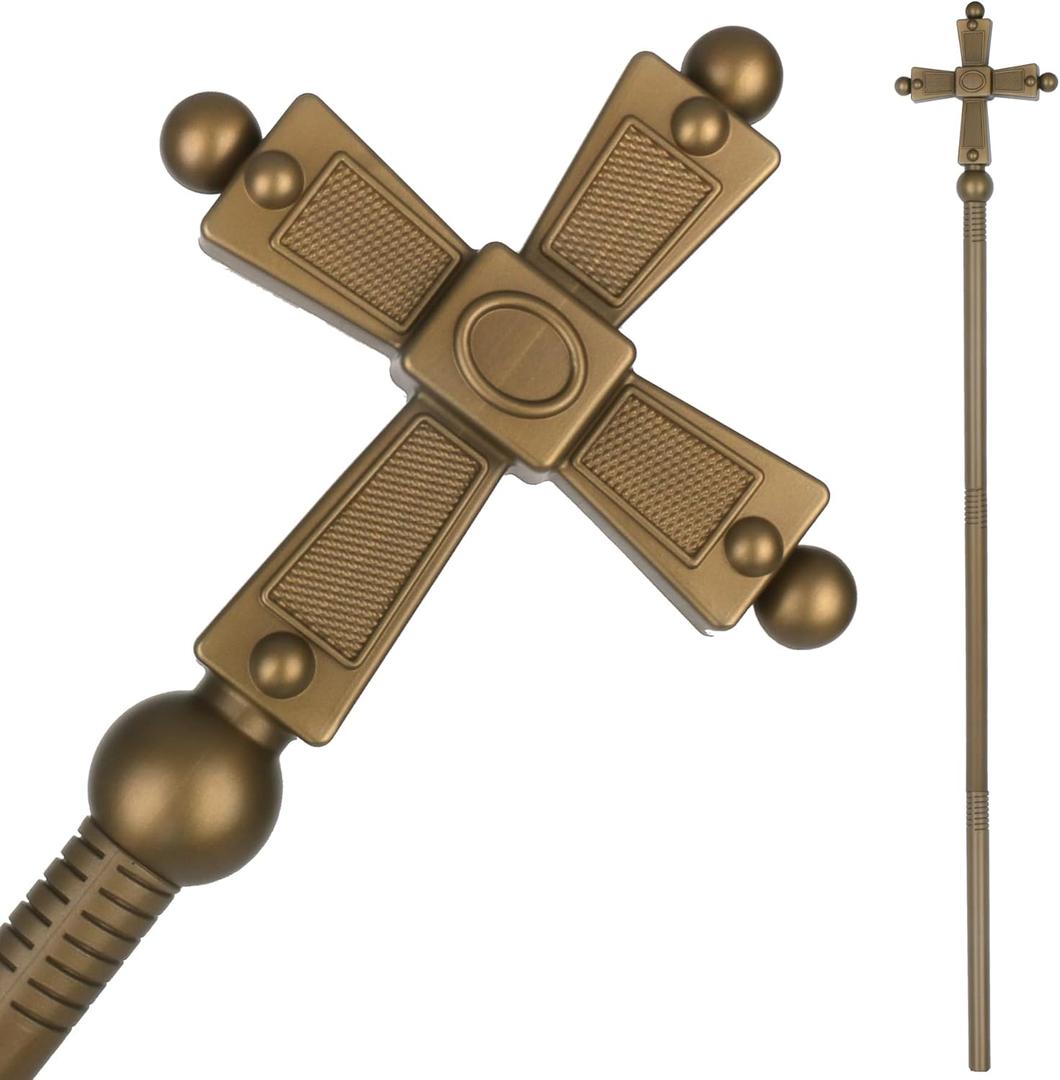 Pope Staff Prop, 45 Inch Detachable Cross Scepter for Priest Costume, Halloween Costume Accessories for Adults, Antique Bronze Theatrical Staff for Cosplay