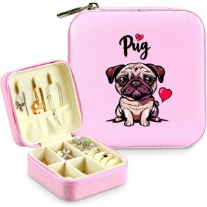 Jewelry Box, Pug Gifts For Teens Teenage Girls Kids Age 6 7 8 9 10 11 12, Pug Lovers Stuff Items Accessories Things Decor, Travel Ring Earrings Necklace Organizer Holder!