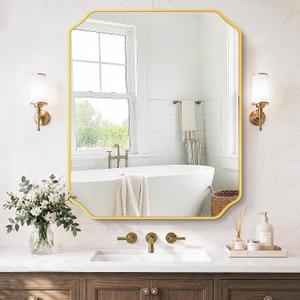 Gold Vanity Bathroom Mirror, 30" x 36" Scalloped Mirror for Wall
