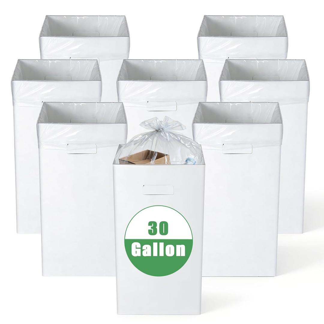 9 Pack Extra Large Disposable Trash Cans, 30 Gallon (30x14x14 in) Reusable Portable Garbage Cans with Handle & 10 Liners Included, Thick Recycled Cardboard Recycling Bins for Party Events Camping