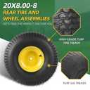 (2-Pack) 20x8.00-8 Rear Tire and Wheel Assemblies - 4 Ply Tubeless Tire Compatible Replacement for Riding Lawn Mowers - 3/4" Borehole, 3.5" Offset Hub and 3/16" Keyway