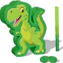 Zonon Green Dinosaur Piata Bundle, String Piata Dinosaur with a Blindfold and Stick Pull for Animal Themed Birthday Parties, Decorations Supplies, 16.5 x 11.8 x 3.1 Inches