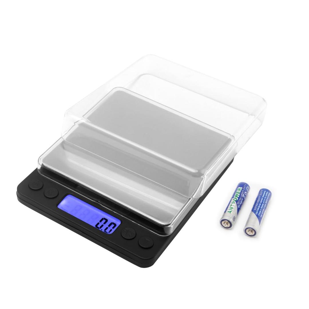 Small Digital Food Kitchen Scale, Jewelry Laboratory Measuring Scale, Black mini Pocket Type, 3000g/0.1g, Suitable for Kitchen Laboratories, etc., with Peeling Function, 2 Trays, Including Batteries.