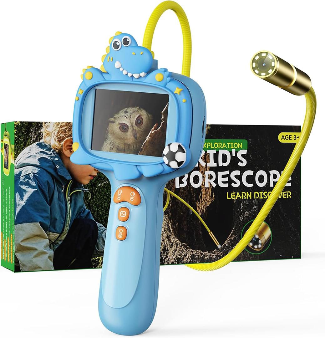 Borescope Camera Toy with Light for Kids - STEM Science Educational Toy for 4 5 6 7 8 9 10 Years Old Boys Girls Birthday Gift, Snake Scope Camera for Outdoor Camping Nature Exploration (Blue)