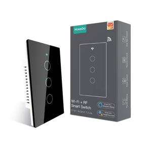 MoesGo WiFi Smart Wall Light Switch,Glass Panel, Multi-Control(3 Way), 2.4GHz Wi-Fi Touch Switches, Neutral Wire Required, Remote Control Smart Life/Tuya App, Work with Alexa, Google Home Black 3 Gang
