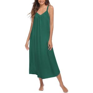 Ekouaer Womens Nightgown Sleeveless Long Night Gown Full Slip Sleep Dress Print Sleepwear Soft Lounge Dress (Medium, Dark Green)