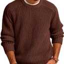 PJ PAUL JONES Mens Knit Textured Sweater Crewneck Casual Pullover Sweater Winter Warm Coffee XL