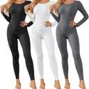 Ekouaer 3 Pack Thermal Underwear for Women Long Johns Long Sleeve Base Layer Thermals Cold Weather Sets (Medium, Black/White/Deep Grey)