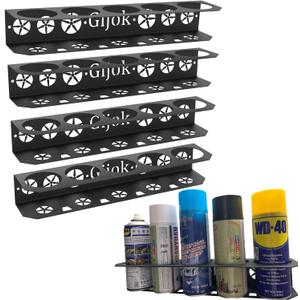 4 Pack Five Cans Wall-Mounted Steel Aerosol Spray Can Holder, Steel Wall Mount Storage Organizer for Garage and Workspace (4-Black)