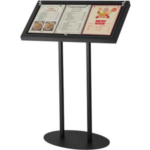 Metal Enclosed Bulletin Menu Board, 3 x (8.5 x 11) Inches Freestanding Menu Stand Menus Holder Floor Standing, Pedestal Advertising Display with Cover, 14 Magnetic Clasp Included, Black
