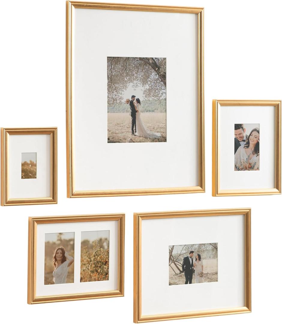Kate and Laurel Adlynn Traditional Picture Frame Set, Set of 5, Varying Sizes, Vintage Gold, Classic Wall Frame Set Collection with Hanging Template for Gallery Wall Picture Frame Display, 5 Piece