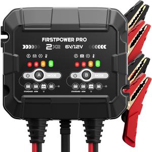 2-Bank, 4A (2A/Bank) Trickle Charger for Car Battery, 12V 6V Car Battery Charger, Automotive Battery Trickle Charger, Maintainer, for Motorcycle Lawn Mower AGM, Lithium Batteries-1PC